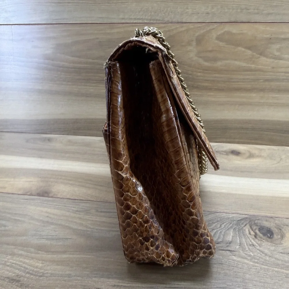 Murray Kruger Vintage Snake Skin Turnlock Flap Chain Strap Bag